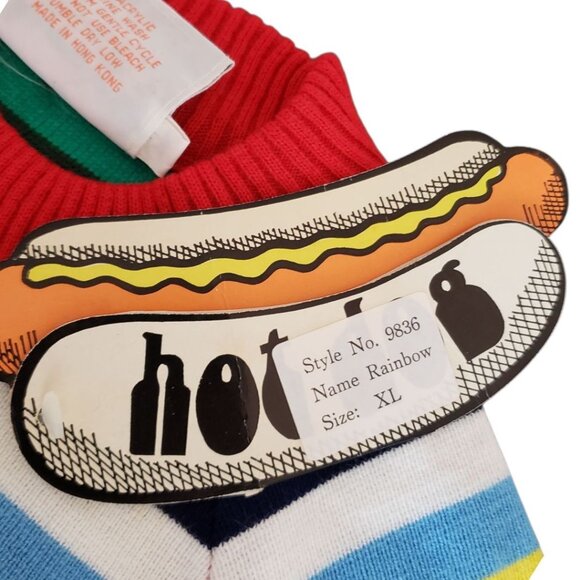 Hot Dog Dionysian Vtg  70's Rainbow Striped Mock neck Sweater Xlarge - Picture 3 of 16